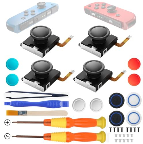 RunSnail for GuliKit TMR Joystick pour JoyCon 4Pcs, Sans Dérive, Haute Précision, Electromagnétique TMR avec Kit de Réparation, 4 Capuchons de Joysticks Colorés, Compatible avec Switch/OLED/Lite