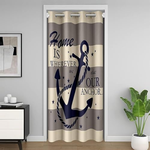 Manfei Nautische Anker Privatsphäre Tür Vorhang 1 Panel, braune Streifen Tür Vorhang für Schrank Schlafzimmer Küche Privatsphäre Dekor, H203 x B86 cm
