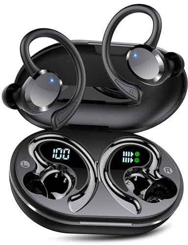 Wireless Earbuds, 2025 Bluetooth 5.4 Headphones Sport with 4 ENC Noise Cancelling Mic, 68H HiFi Stereo Wireless Earphones with Earhooks, Bluetooth Ear buds Dual LED Display, IP7 Waterproof, USB-C