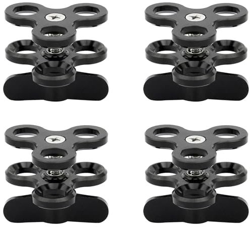Reinscer 4X Kugelklemme 3 Löcher Tauchlampen Arm Ball Butterfly Clip Halterung für Action Kamera Taschenlampenstativ, Schwarz