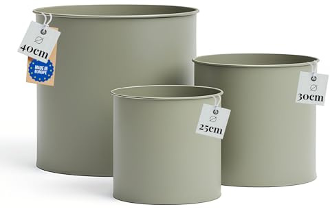 LIVLIG Blumentopf Set Metall Moosgrau, Pflanzkübel groß außen & innen