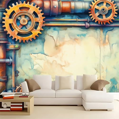 Carta da Parati 3D Tubi degli ingranaggi in metallo 300x210 cm Murale Poster Grande, Carta Parati Fotomurale Stampata 3D per Soggiorno, Camera Letto, Sala Pranzo