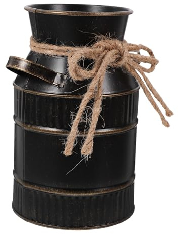 BESTOYARD Vintage Iron Flower Bucket Handle Black Retro Metal Flower Vase for Housewarming and Farmhouse Decor