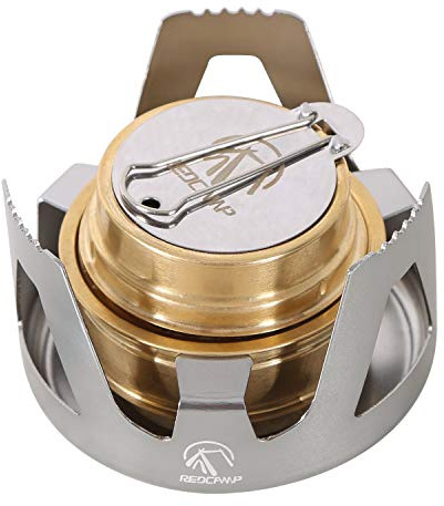 REDCAMP Mini réchaud à alcool avec sac à dos, brûleur à alcool, brûleur à alcool, réchaud de camping avec couvercle de cuisinière, portable avec support en aluminium pour l'extérieur, la randonnée, le