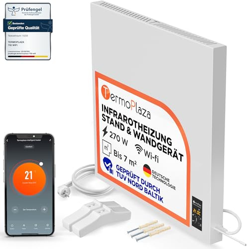 Termoplaza Termoconvettore Elettrico WiFi Da Parete o in Piedi 7 m² - 270 Watt Stufetta Elettrica Basso Consumo - Termosifoni Moderni Infrarossi - Pannello Radiante Infrarossi Termosifone Elettrico