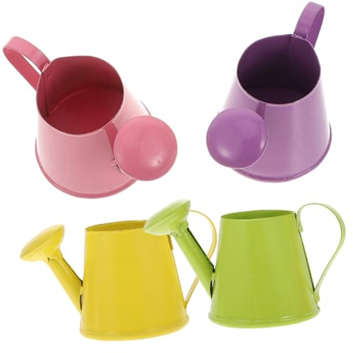 GARIOUANS 4 pezzi Mini Annaffiatoio in Metallo per Colorati Annaffiatoio Piccolo Ergonomico per Piante e Decorazione Giardino Leggero e Resistente
