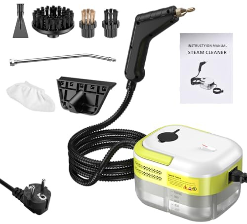 Pulitore a vapore portatile portatile 1200 W ad alta temperatura 105 ℃ 221 ℉ Potente macchina per la pulizia a vapore con serbatoio dell'acqua da 1200 ml 7 accessori per la casa, (Spina europea)