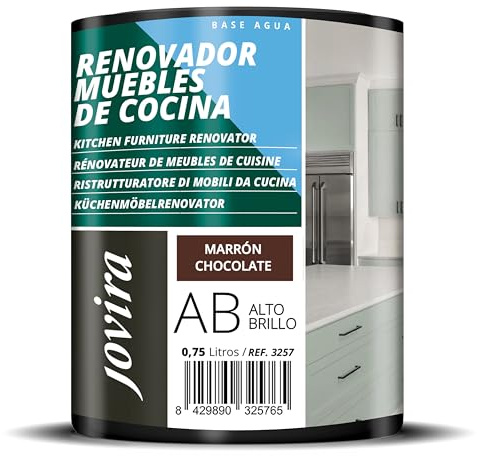 JOVIRA PINTURAS Pintura renovadora para Muebles de Cocina, acabado Alto Brillo al agua. Especial para renovar muebles de cocina, puertas, baños, etc. (750 ml, Marrón chocolate) T