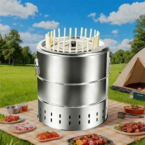 Barbecue portatile a carbonella senza fumo, barbecue a 360° in acciaio inox con accessori, perfetto per picnic in famiglia e campeggio, RS-30