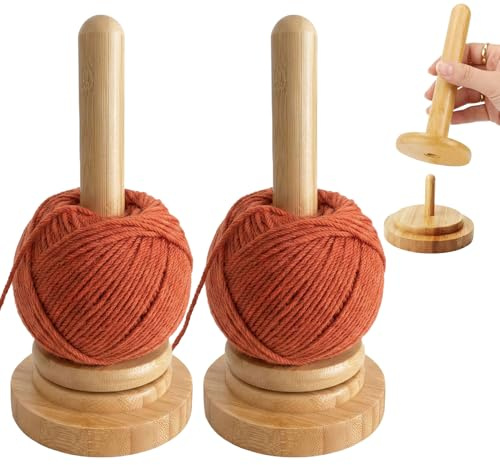 2 Stück Garnhalter aus Holz, Dimoxii Holzspinn Garn und Fadenhalter Holz Garnhalterung zum Häkeln Wollhalter Kugelgelagert Wollabwickler, Yarn Holder für Häkel- und Nähzubehör-Geschenke