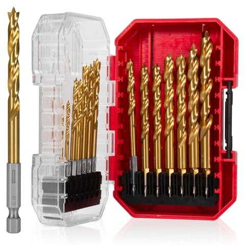 14Pcs Hex Shank HSS-G Brad Point Drill Bit Set for Wood, Double Flute Design for Fast Chip Removal, Perfect for Fine Woodworking & Cabinetry, Metric Sizes (3-10mm) with Storage Case