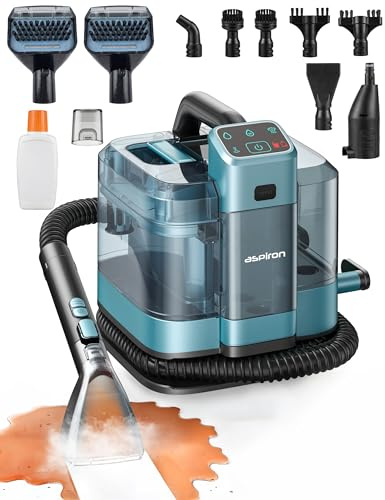 Aspiron Polsterreiniger Gerät, 3-in-1 Dampfreiniger mit Heiß-/Kaltwasser- und Dampfwäsche, 300 ML Teppichreiniger, Nasssauger für Teppich Sofa Auto Matratze, Waschsauger für Haustierbesitzer Familien