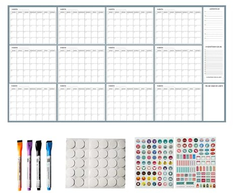 Grand Calendrier Effaçable À Sec, Calendrier Annuel Mural Planificateur Mural Réutilisable Poster Annuel Pour Hommes, Femmes, Étudiants, Enseignants, Travail