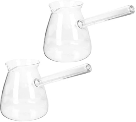 Mobestech Lot de 2 Théières en Verre Borosilicate Épais 450 Ml Poignée Latérale Transparente, Cafetières Turques Polyvalentes pour Infusion de Thé, Chauffage Lait et Eau, Style Aléatoire