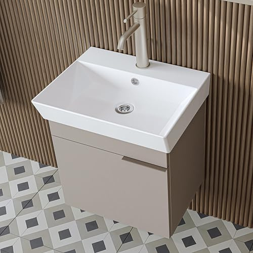 ROOMART Mobili da bagno LYCIA 50 cm – Mobile sottolavabo con lavabo in ceramica – Mobile lavabo per bagno – Mobili da bagno moderno con spazio – 4 colori (beige)