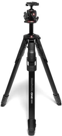 Manfrotto ONE Photo, Aluminium‑Stativ‑Kit mit XPRO Kugelkopf Arca‑Swiss, 12 kg Tragkraft, 90° Horizontalsäule, XTEND‑Beine, für schnellen Aufbau, Modulare Gummifüße/Spikes, Professionelles Fotostativ