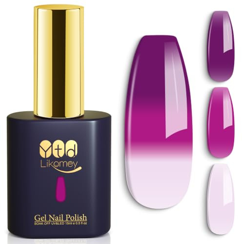 YTD Likomey Vernis Semi Permanent Nagellack Färgändrande Gel, Tre Färger 15ml Temperaturkänsligt Soak Off UV LED Manikyr Gel Nagellack-Nude Rosa-Rosa-Violett WB604