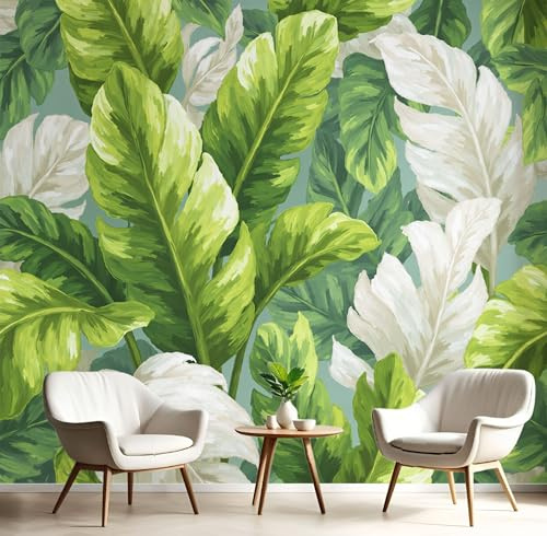 Papier Peint Panoramique Feuilles De Bananier 200x140cm – Papier Peint Soie Forêt Tropicale Humide – Poster Geant Mural 3D – Décoration Murale pour Salon Chambre d'enfants restaurant, Vert Émeraude