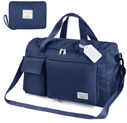 flintronic Vikbar resväska med stor kapacitet, lätt reseryggsäck vattentät weekendryggsäck torr och våt separerad sportväska 35 l/50 l justerbar (med 1 x bagageetikett), #7 mörkblå, 50 * 28 * 25 cm