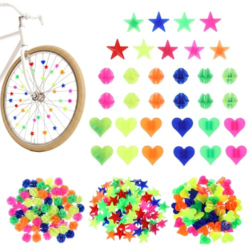 HJZHII 216 Pcs Bike Wheel Spokes Beads, Colorful Bicycle Clip Beads | Plastic Clip Wheel Reflectors Bicycle Bike Spoke Decorations Bicycles Spokes Accessories(Assorted Colors and 3 Shapes)
