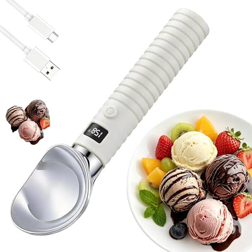 Warmforwel Cuchara Helado Eléctrica Calefactable Recargable LED Aleación | 2 niveles temperatura, resistente agua IP67, aleación zinc alimentaria, carga USB-C, apagado automático,regalo ideal