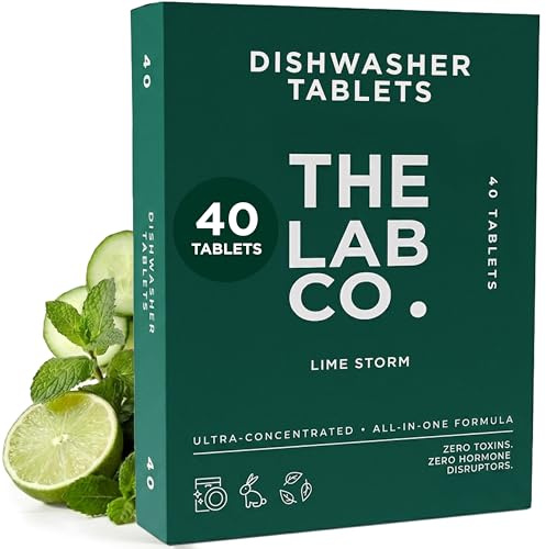 The Lab Co. Dishwasher Tablets 40 x 10g Tabs | Refreshing Lime Storm Fragrance Eco Friendly Tablets | Powerful Cleaning Tablet Biodegradable Vegan Plastic Free