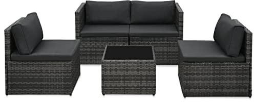 GeenYuu 5-TLG Garten-Sofagarnitur mit Auflagen Poly Rattan Grau wetterfestes Lounge-Set mit Tisch und Sitzgruppe für Balkon Terrasse Garten mit bequemen Kissen und flexiblem Design
