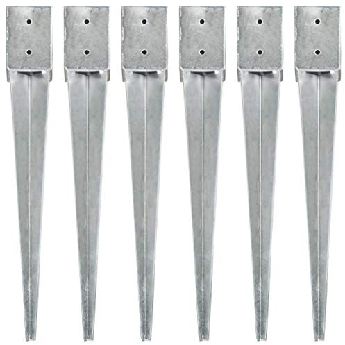 Runheo 6 estacas plateadas de acero galvanizado, 10 × 10 × 76 cm, anclaje para el suelo, para jardín, exterior, valla, cenador, protección contra tormentas, protección contra el viento, soporte para