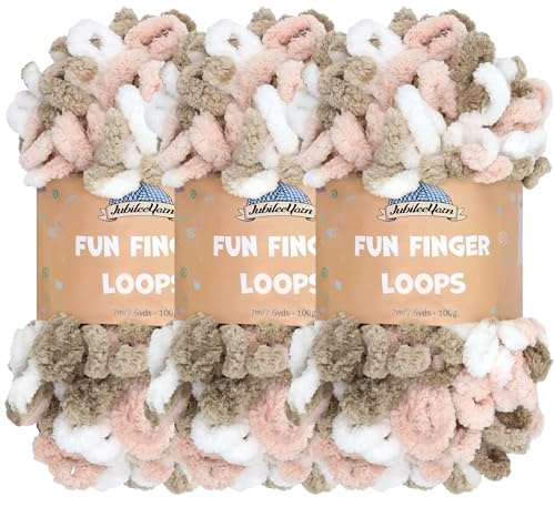 JubileeGarn med roliga fingerslingor – polyester jumbo viktögla – 100 g/skein – rosa brun vit – 3 nystan