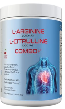 Cardio 911 L-Arginine 5000mg & L-Citrulline 1000mg Combo+® - Cherry, 30 Servings, 390g Nitric Oxide Booster Drink Mix Powder - CoQ10 & Organic Beet Root - High Potency Heart & Circulation Support USA
