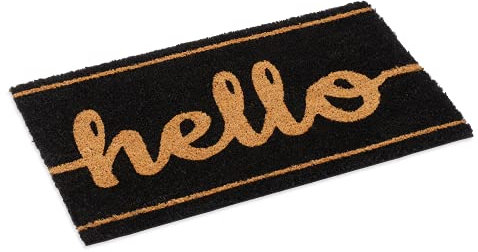 Ecomills Black Hello Coco Coir Doormat, 18 x 30 in, Vinyl Backing