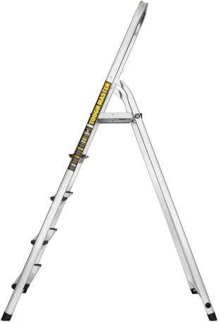 TOUGH MASTER Aluminium Folding Step Ladder Tread Ladders Anti-Slip Steps Top Handrail with Rubberised Plastic Feet Max Load 150Kg – EN131 Safety Standard, Silver (5 Steps)