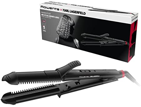 Rowenta Multistyler 3in1 Karl Lagerfeld Konisch CF451L 3-in-1 Multistyler 35 mm: Glätten, Wellen und Locken, Keramikbeschichtung, Temperaturregelung bis 200°, 2 integrierte Kämme, Schwarz/Rot