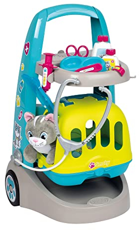 Smoby Toys - Tierarzt-Trolley mit Doktorkoffer inkl. Zubehör, Kuscheltier-Katze & Transportbox - Spielzeug-Set mit Rollen für Kinder ab 3 Jahren
