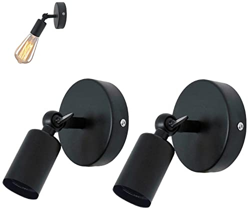 HTRUIYATY 2 Stück Vintage E27 Wandleuchte Verstellbar Metall Wandlampe Edison Retro Industrial Design Lampenhalter für Bett, Flur, KüChe und Restaurant Schwarz