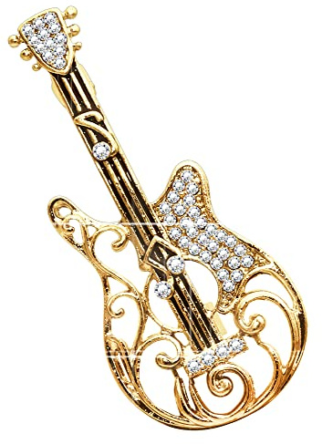 KristLand Gitarre Brosche Mode Musikinstrument Brosche Pin mit funkelnden Kristall Stein Corsage Art Deco Brosche Pin Geburtstag Party Geschenk Box Männer Frauen
