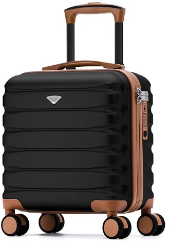 Flight Knight Carry On Suitcase 16.25x13.5x8 Hardside TSA Lock USB Port Lightweight Luggage Silent Double Spinner Wheels Maximum Underseat Carry-On Bag For Virgin South West Approved Black/Tan