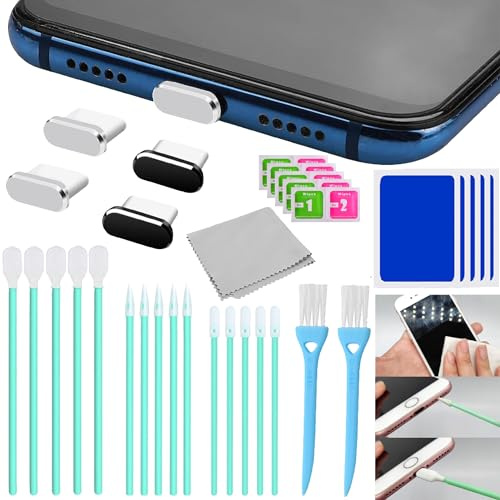 EKSMA Kit de Limpieza para móviles – Cepillos para Limpieza de Puertos USB-C, Conector Antipolvo de Metal y Altavoces – Ideal para la Limpieza del teléfono – Paquete de 32