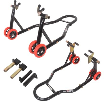 Porotmotor Motorcycle Stands Front Rear, 850lbs Front and Rear Combo Stand Lift with 4 Types of Adapters, Universal Motorcycle Paddock Stands Wheel Lift Stands for Parking, Maintenance, Cleaning