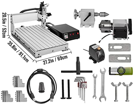 PAKLIF Incisore router CNC a 3/4 assi 6040/3040/3020 fresatrice USB 3D per incisione in PVC lavorazione del legno (colore: CNC 6040 a 4 assi, dimensioni: 1)