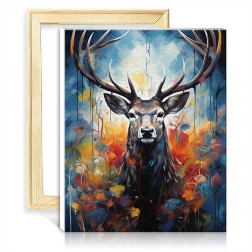 LiHEQING Ölgemälde-Set für Erwachsene und Anfänger, Hirsch auf Leinwand, Bilder für die Wanddekoration zu Hause, Geschenke, ohne Rahmen (60 x 75 cm)