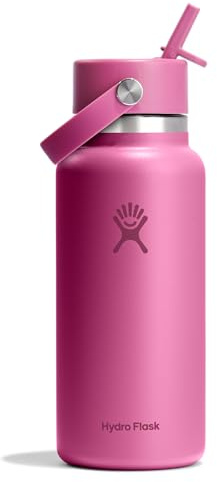 Hydro Flask Water Bottle - Insulated Stainless Steel - Wide Mouth Flex Straw Lid, Non Spill, Leakproof and Refillable in 32 Oz Reef Pink