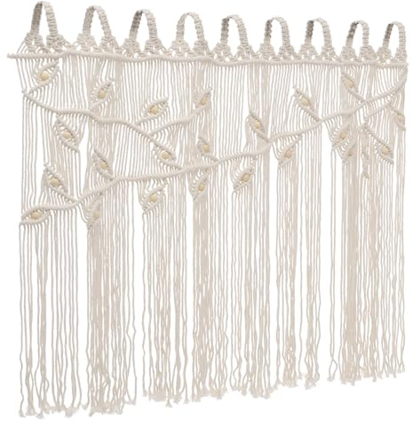 TkkMivcOC Boho Bistrogardine, Stickerei Scheibengardine Fenstervorhang, Weben Balkontür Vorhang Deko Küchengardinen, Kurzgardine für Küchen Zimmer Cafés Bars, Beige, 110 x 80cm