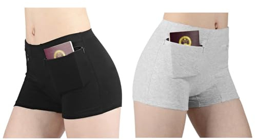 Biancheria intima antifurto delle donne con tasca segreta mutandine femminile per viaggio vacanza soldi carta passaporto sicurezza protezione, nero/grigio (confezione da 2), L(Tag 3XL)