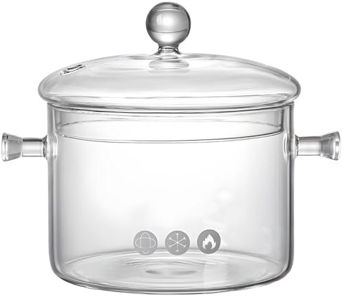 yeeplant Olla de cocción de vidrio resistente al calor con tapa, capacidad de 1,9 L, olla para cocinar a fuego lento
