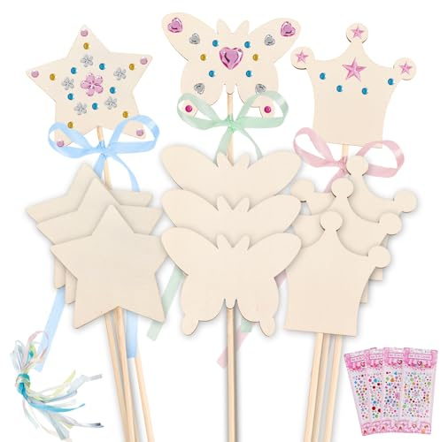 GZXUEHU Juego de 12 varitas mágicas, varita de princesa, pintura artesanal de madera, bricolaje de madera para regalo de cumpleaños, Navidad, niños