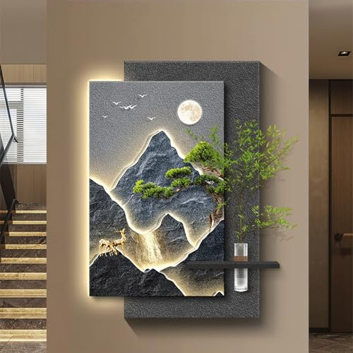 Dekorativ 3D-sandsten väggmålning med glasvas, texturerade sandsten landskapsväggsniderier, dekorativ bild för hotell, entré, vardagsrum (blå, 80 x 120 cm/31,5 x 47,2 tum)