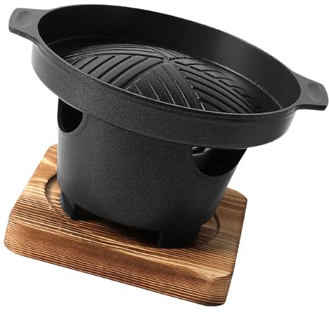 NIYANGLE Horno de Barbacoa Pequeño para Interior de Aluminio Negro, Parrilla de Carbón Portátil Mini Triángulo y Tabla de Madera, Herramienta Práctica para Barbacoa Casera y Camping