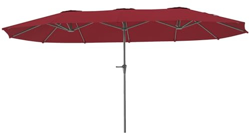Outsunny Garten-Sonnenschirm für den Außenbereich, rechteckiger Doppel-Sonnenschirm 4 x 2,2 x 2,3 m mit Kurbel zum Öffnen und Schließen, Stoff 180 g/m² für Balkon, Pool, Terrasse, weinrot