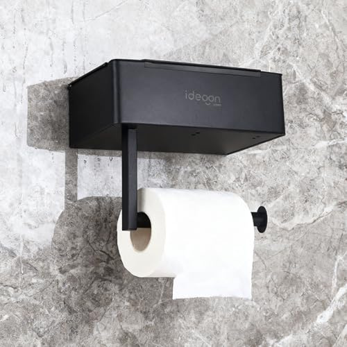 ideoon Toilettenpapierhalter mit Feuchttücherbox und Handyablage aus Edelstahl – Klopapierhalterung mit Fach für Feuchttücher, ohne Bohren